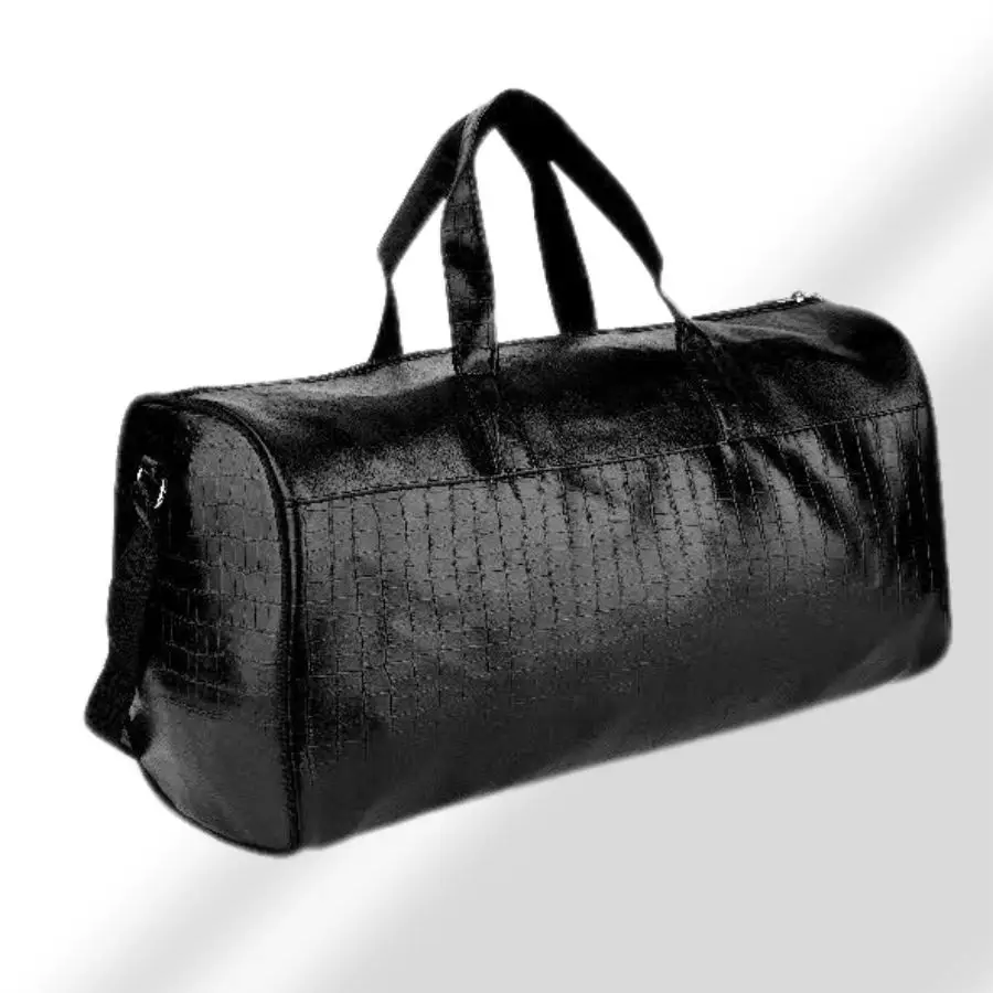 Black Croc Leather Duffle Bag