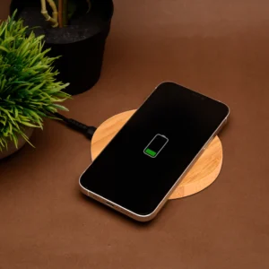 Olive Bamboo Wireless Charger – Eco-Friendly 15W Qi-Enabled Bamboo Charging Pad