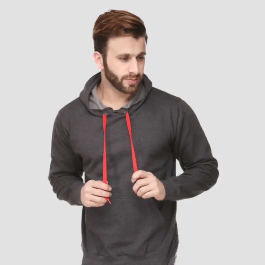Charcoal Grey Unisex Hoodie with Red Lace