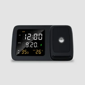 Shimmer Wireless Charger with Smart Clock by Wangari with light-up logo