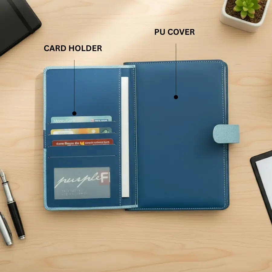 Light Blue Notebook Diary With Card Holder