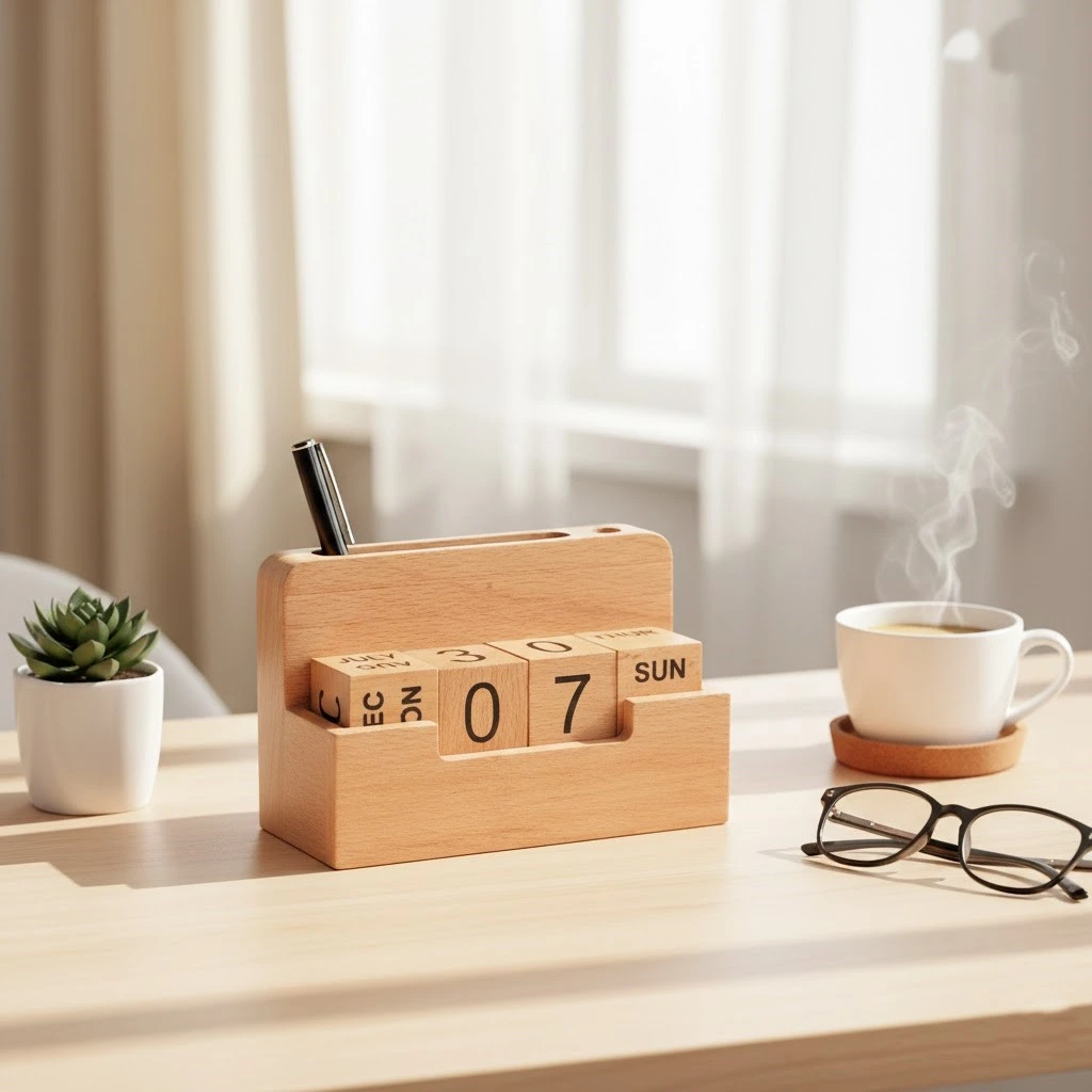 Wooden Desk Organizer with Calendar Blocks