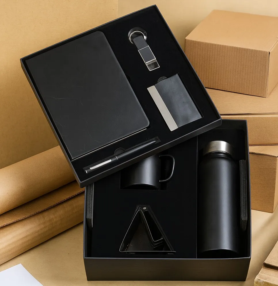 Black 7 in 1 Diary Pen Bottle Mug Keychain Card holder Mobile Stand Gift Set