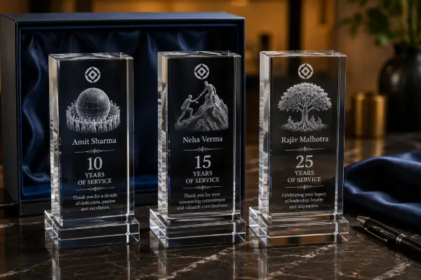 crystal award 3D engraved for gifting boxnbond